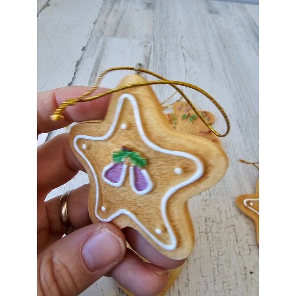 Vintage gingerbread cookie star heart ornament set Xmas tree - Picture 6 of 9